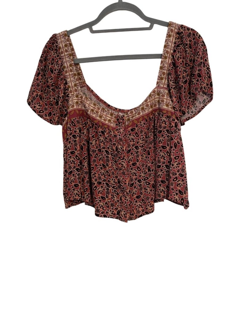 Coco + Jameson Women's L Multicolor Cropped Top Floral Short Sleeve Peasant Boho